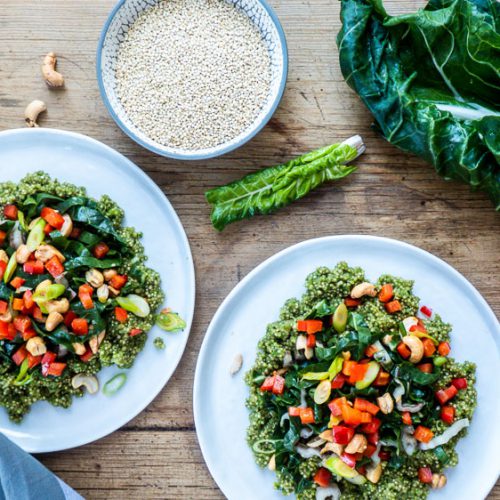 Grüner Quinoa mit Mangold, Zitrone und Cashewkernen - Einfach Vegan